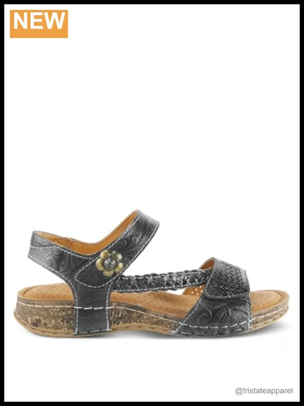 Hand-Painted Leather Platform Sandals Adjustable Hook & Loop Floral Casual